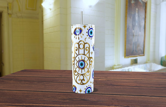 Tumbler de Mano de Fátima y Ojo Turco – Protección y Estilo en Cada Sorbo