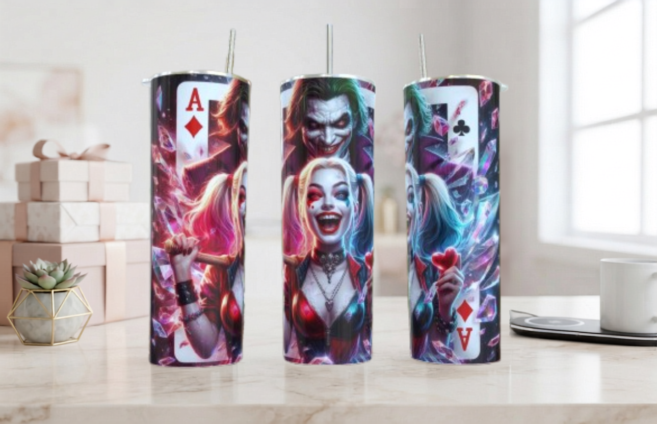 Joker & Harley Quinn Tumbler – DC Villain Fan Gift | 20oz Skinny Tumbler| Travel Mug