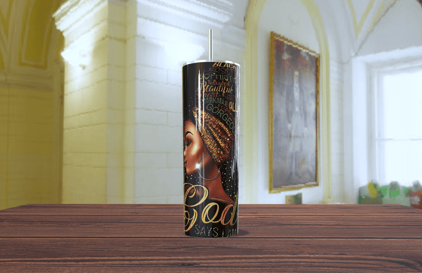 God Says I Am Tumbler 20oz - Black Queen