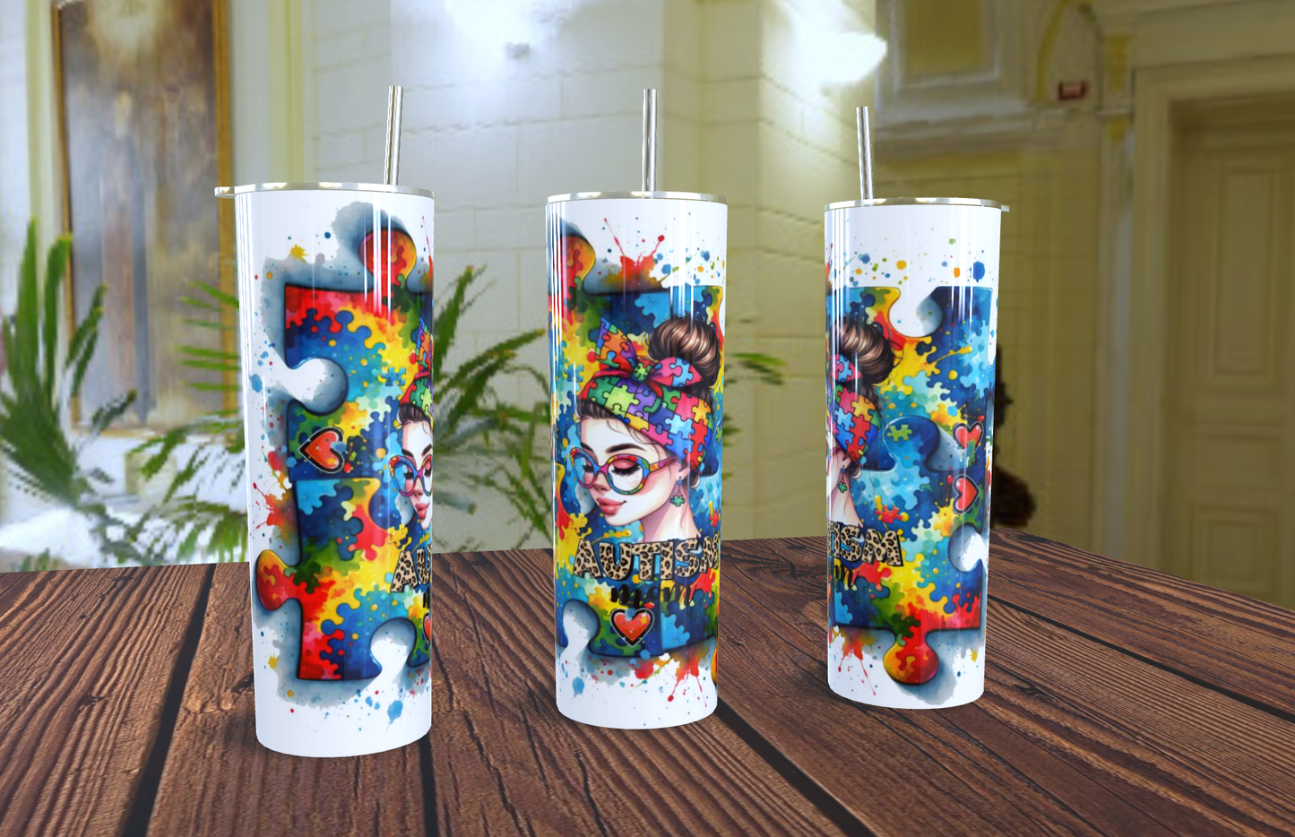 Autism Mom Tumbler 20oz - Puzzle Graffiti
