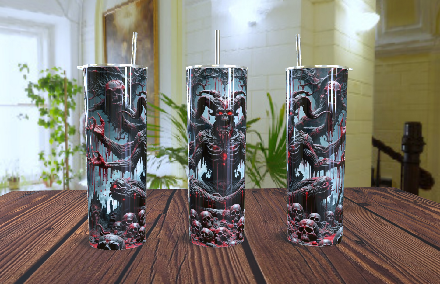 Tumbler personalizado con imagen del Hombre cabra para Halloween
