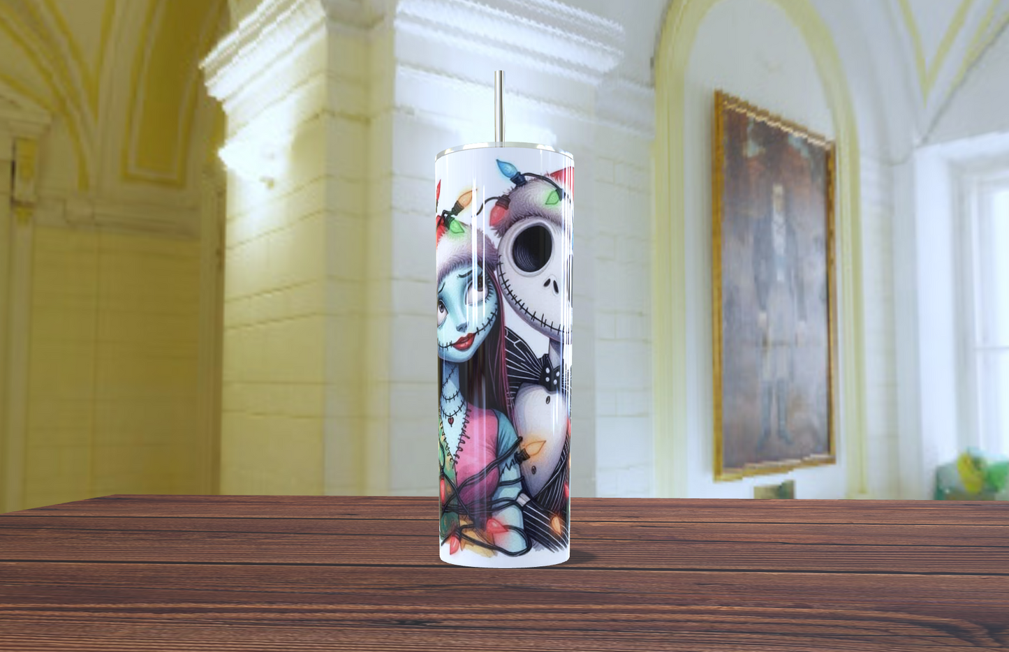 🖤 Vaso Tumbler "Jack y Sally: Pesadilla Antes de Navidad" - ¡El Romance más Spooky de las Fiestas! 🎄💀