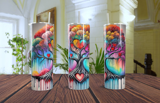 Vaso Térmico Skinny Árbol de la Vida Colorido - Arte Acuarela Abstracto - Amor y Familia