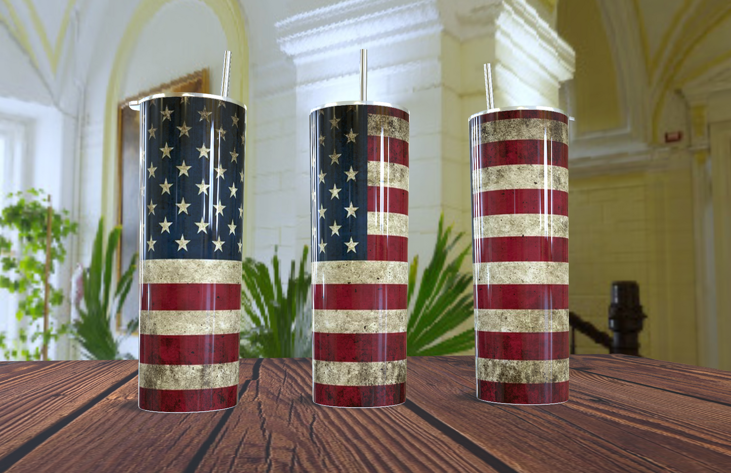 🇺🇸 Vaso Térmico Skinny - Bandera Americana Vintage 🦅