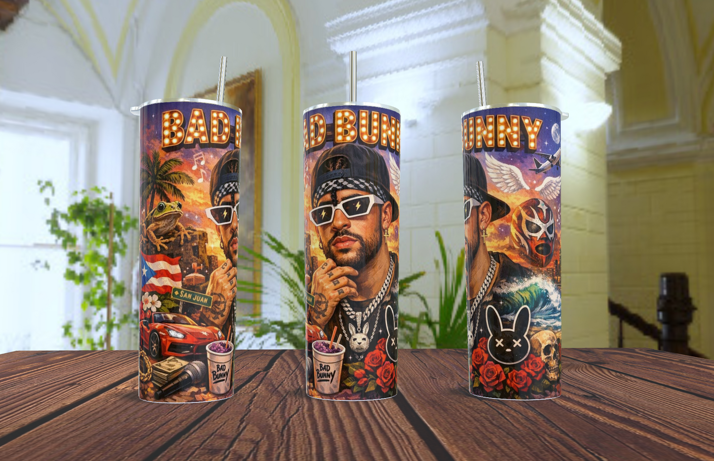 Bad Bunny Tumbler – Fan Art Gift | 20oz Skinny Tumbler