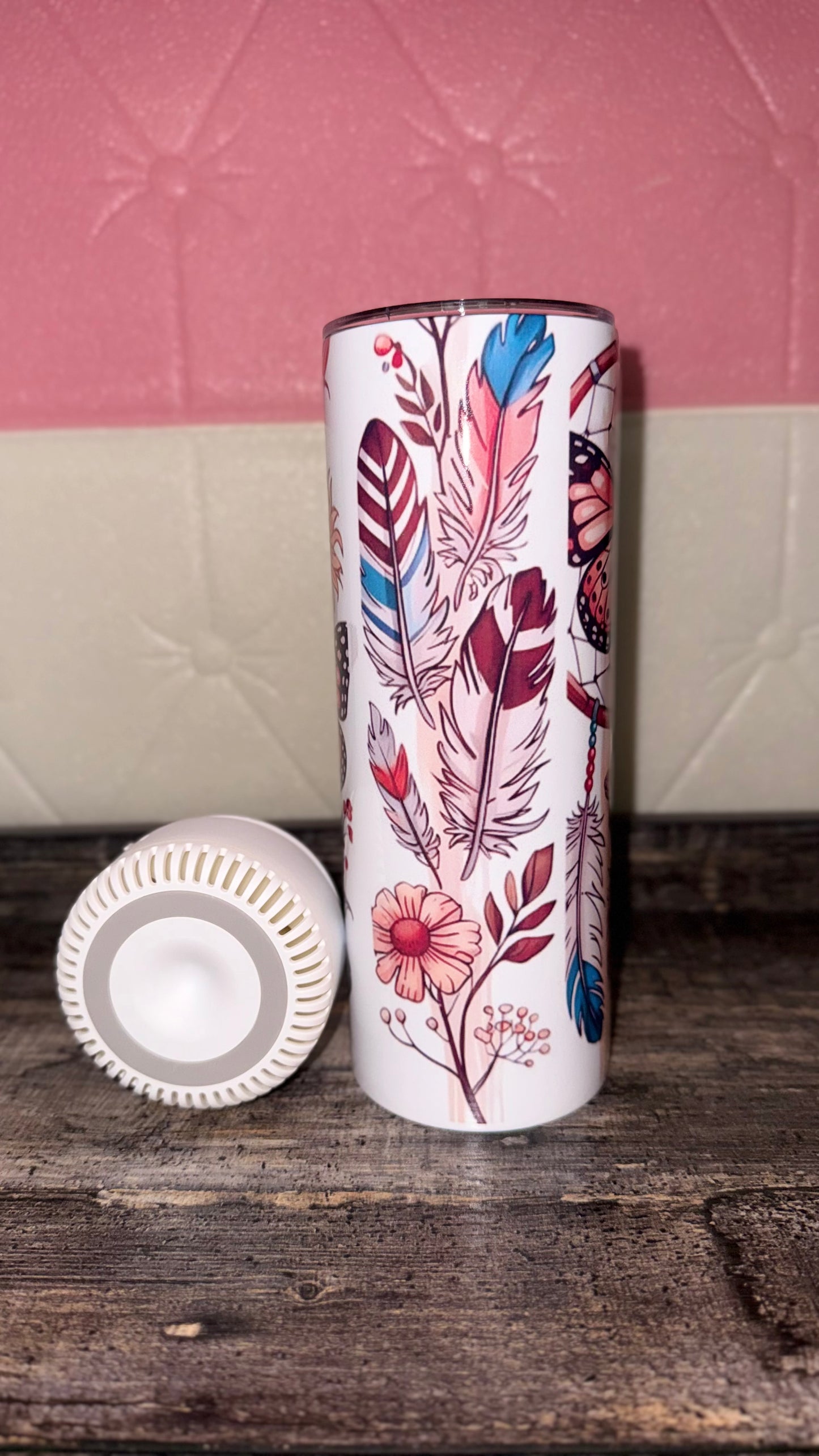 Feather & Butterfly Skinny Tumbler 20oz – Boho Wildflower
