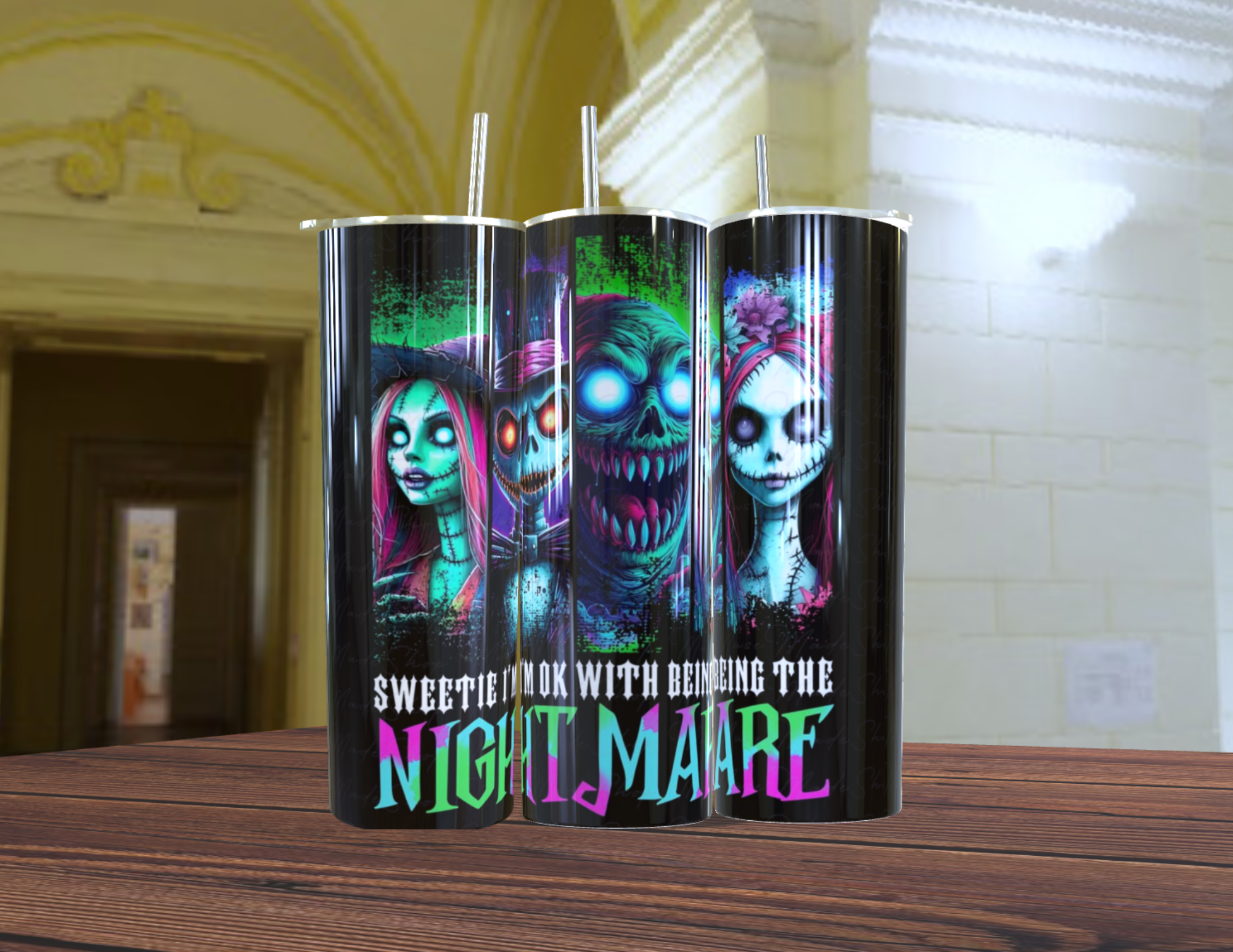 Tumblers personalizado con imagen de personajes de Jack and sally