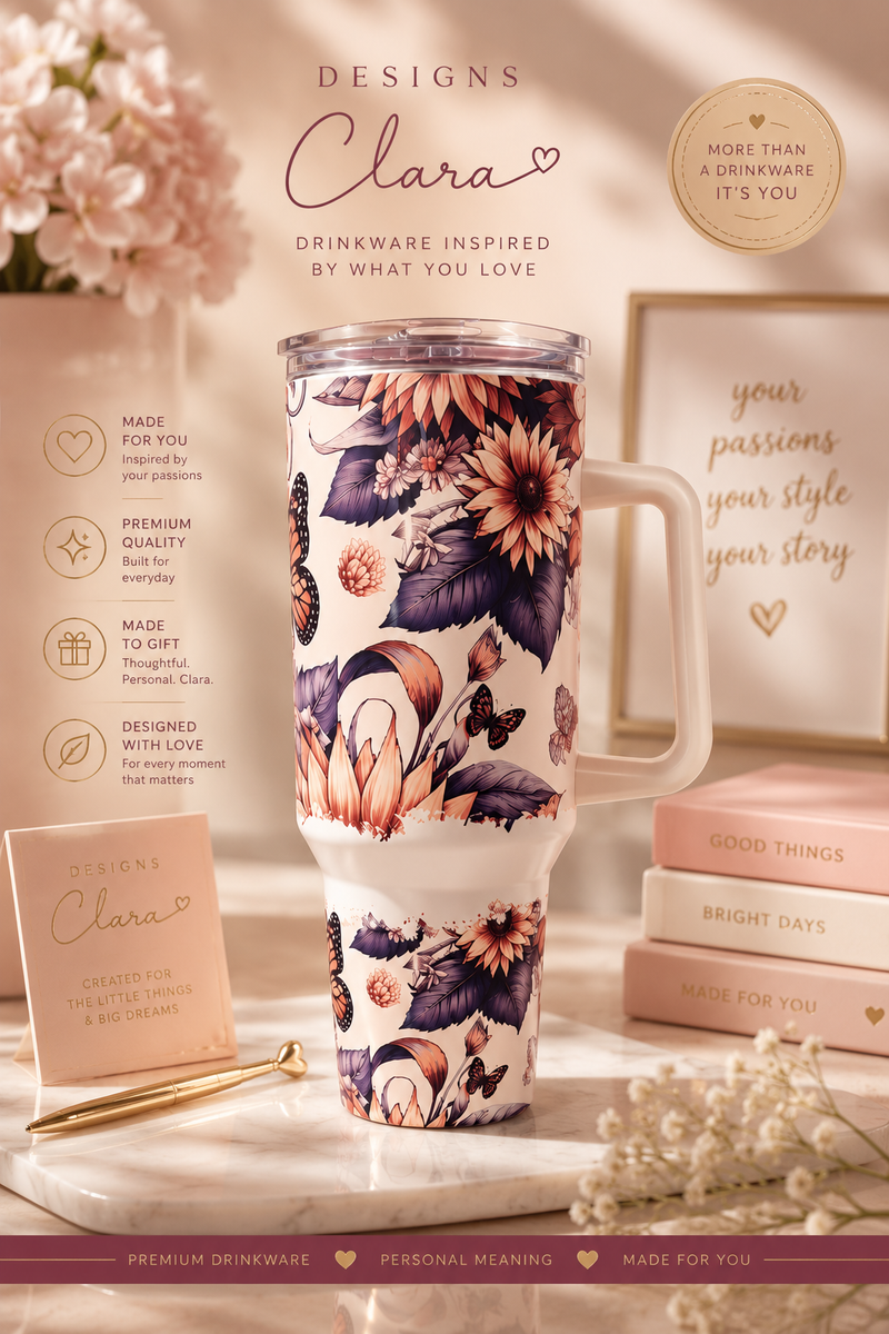 Floral Butterfly Tumbler 40oz – Botanical Garden| Travel Mug