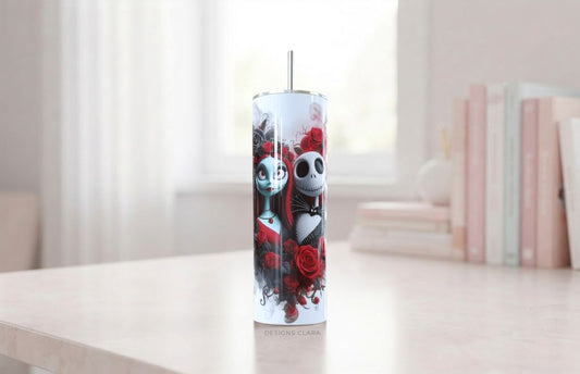 Nightmare Before Christmas Jack & Sally Red Roses Skinny Tumbler 20oz| Travel Mug