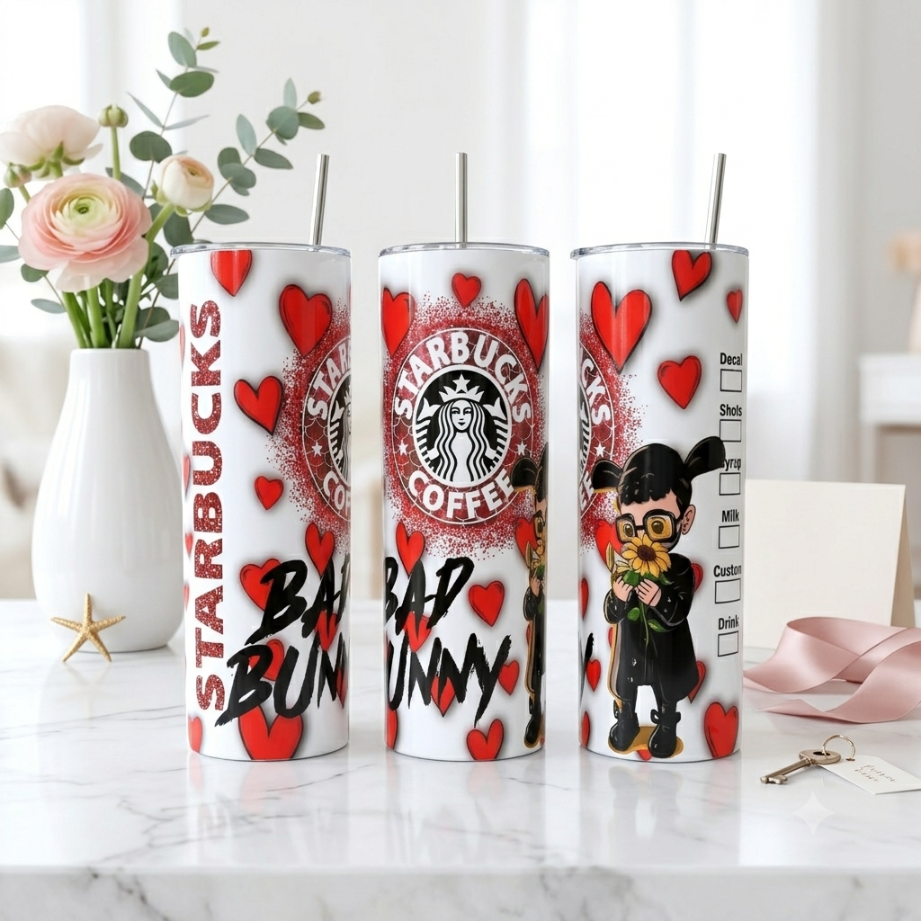 Tumbler Bad Bunny x Starbucks Coffee Corazones - 20oz | Travel Mug