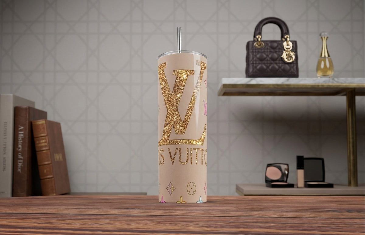 Tumbler LV Inspired - Monograma Gold Glitter Nude 20oz | Travel Mug