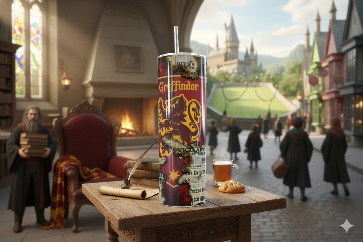 Vaso Térmico Gryffindor "Daily Prophet Edition" – Acero Inoxidable con Sorbete (20oz)
