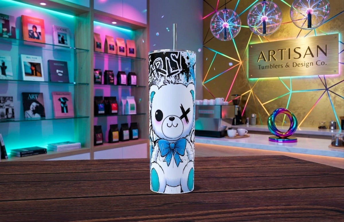 Tumbler Oso Grunge Kawaii - Dark Bear Blue Bow 20oz | Travel Mug
