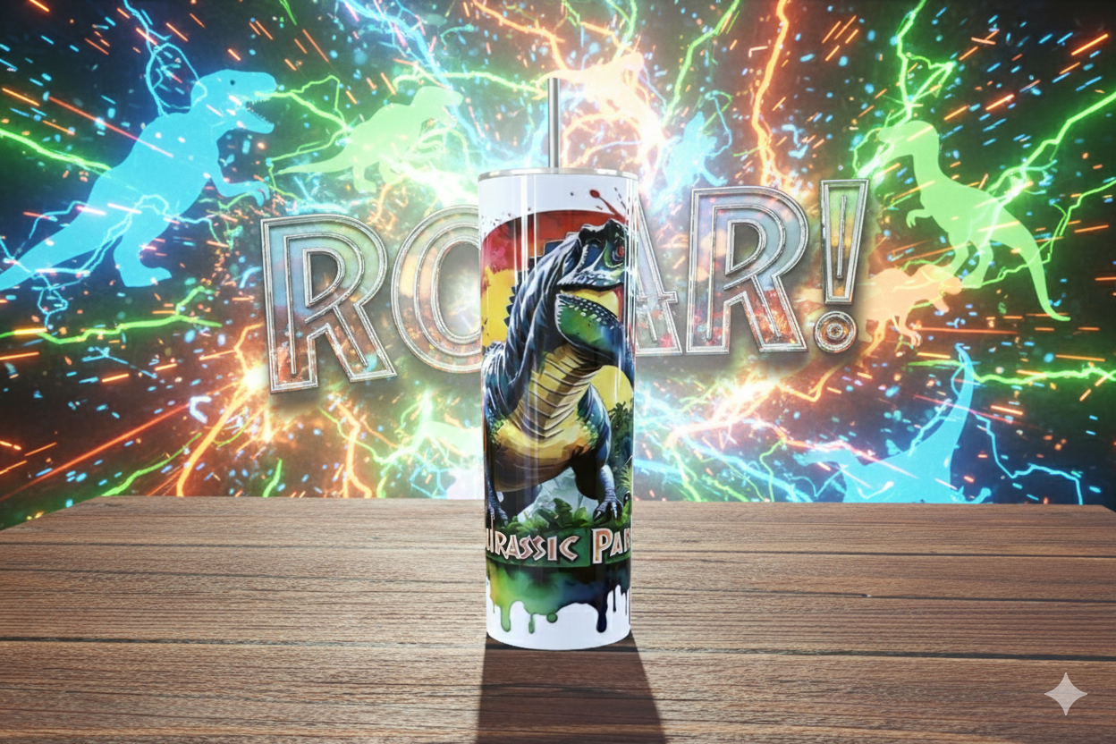 🦖 Vaso Térmico de Acero Inoxidable - Diseño T-Rex Jurassic Park (20 oz)