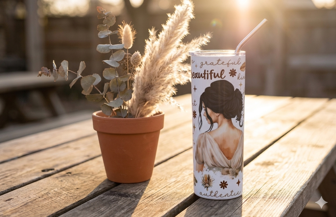 Grateful Beautiful Authentic Tumbler – Inspirational Gift for Women | 20oz Skinny Tumbler