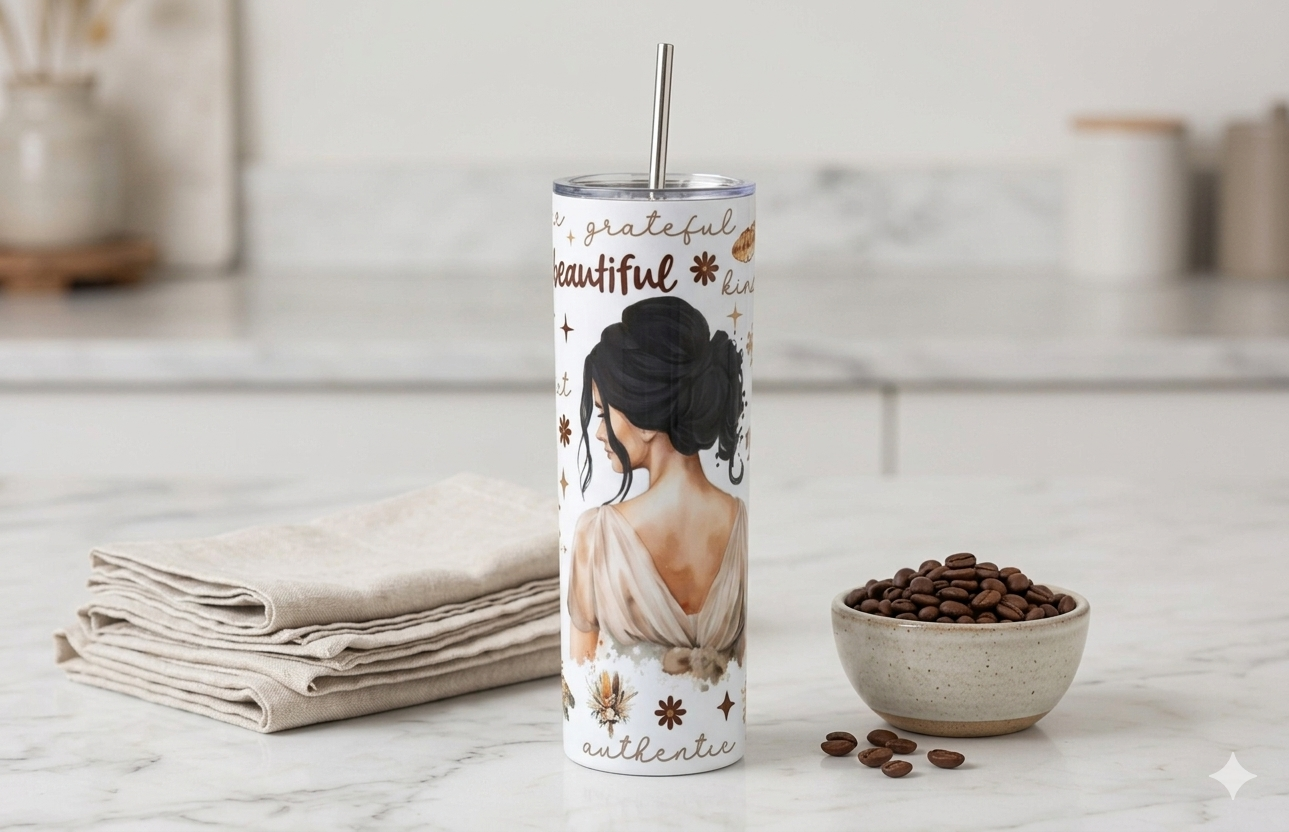 Grateful Beautiful Authentic Tumbler – Inspirational Gift for Women | 20oz Skinny Tumbler