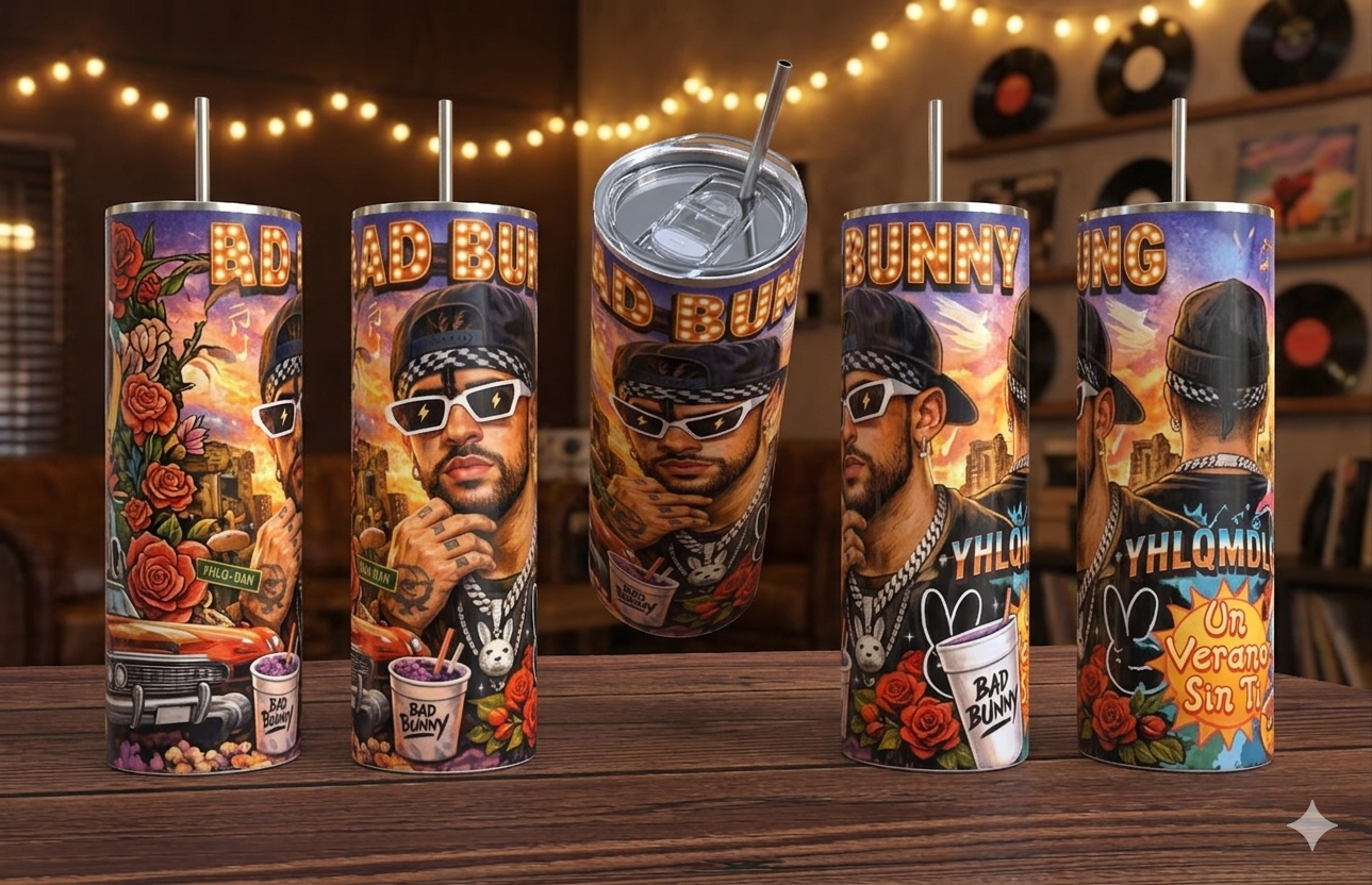Bad Bunny Tumbler – Fan Art Gift | 20oz Skinny Tumbler