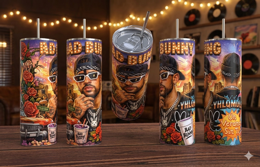 Bad Bunny Tumbler – Fan Art Gift | 20oz Skinny Tumbler