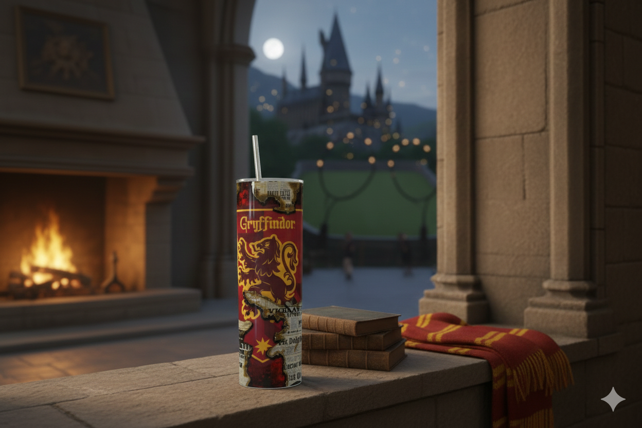 Vaso Térmico Gryffindor "Daily Prophet Edition" – Acero Inoxidable con Sorbete (20oz)