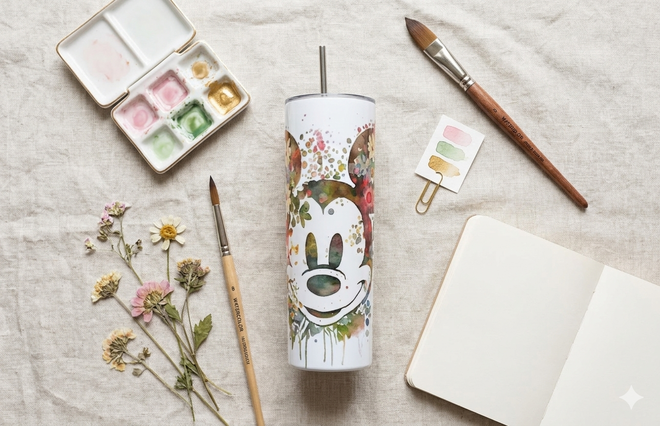 Mickey Mouse Watercolor Tumbler – Disney Fan Gift | 20oz Skinny Tumbler