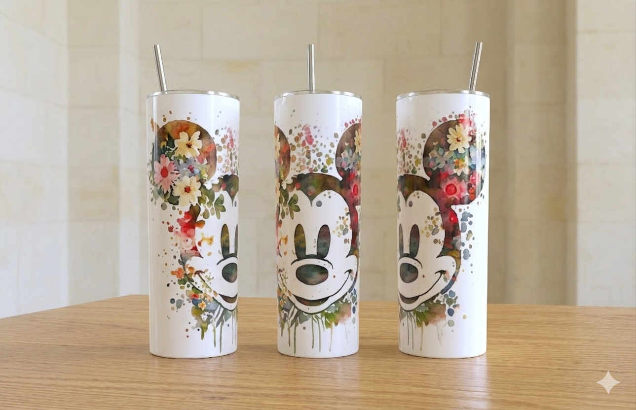Mickey Mouse Watercolor Tumbler – Disney Fan Gift | 20oz Skinny Tumbler