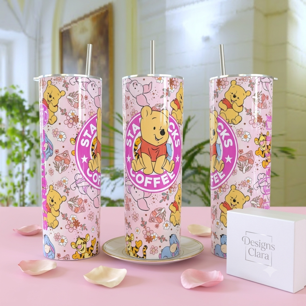 Tumbler Winnie the Pooh Starbucks Coffee Rosa 20oz| Travel Mug