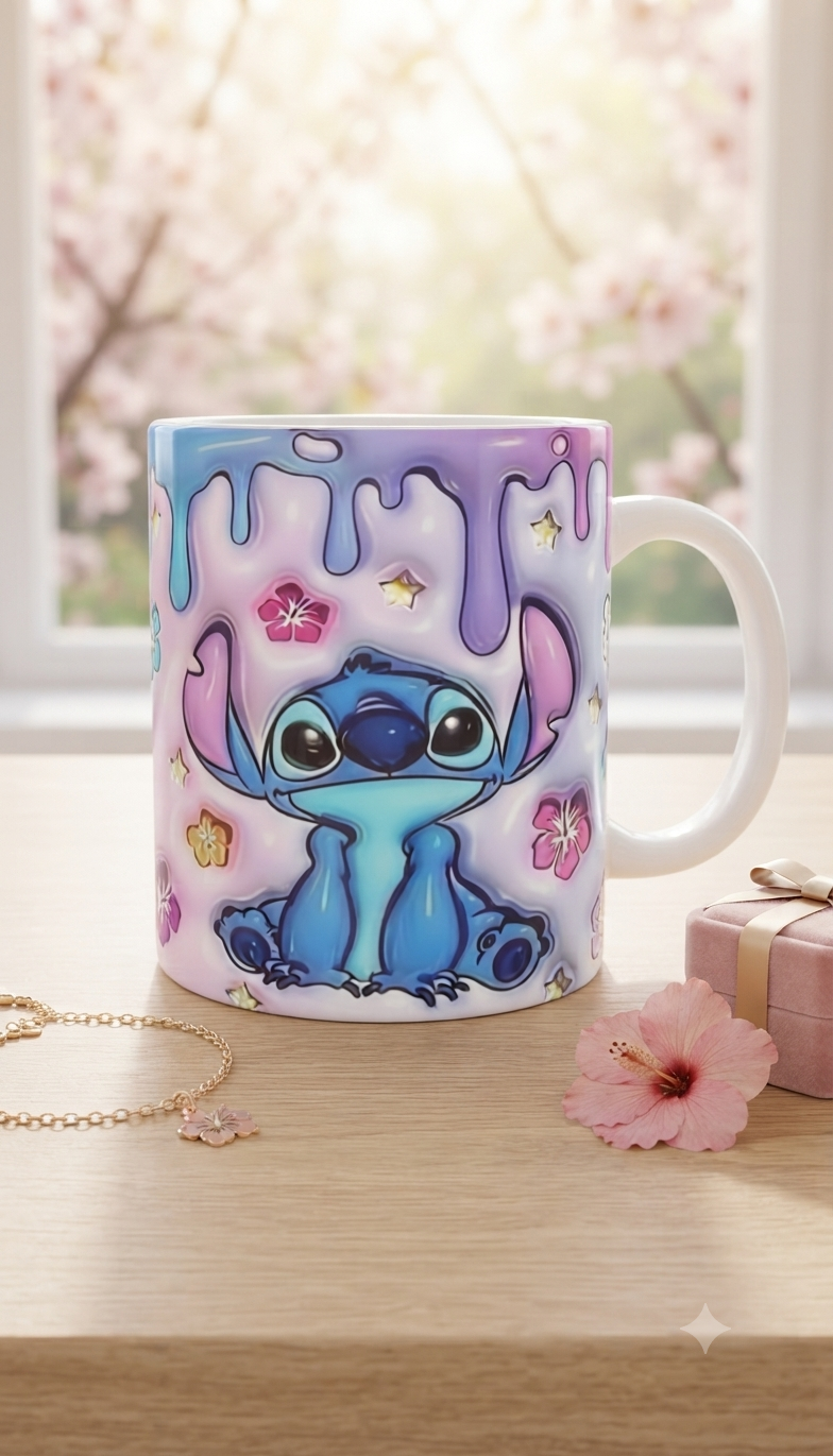 Taza Mágica Stitch 3D Drip Hibisco  11 oz