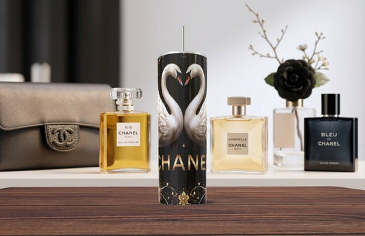 Tumbler Chanel Inspired - Cisnes Luxury Black & Gold 20oz | Travel Mug
