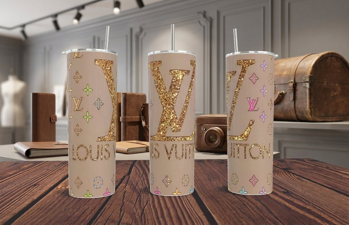 Tumbler LV Inspired - Monograma Gold Glitter Nude 20oz | Travel Mug