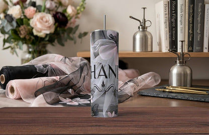 Tumbler Chanel Inspired - Floral Gray & Pink Elegance 20oz | Travel Mug