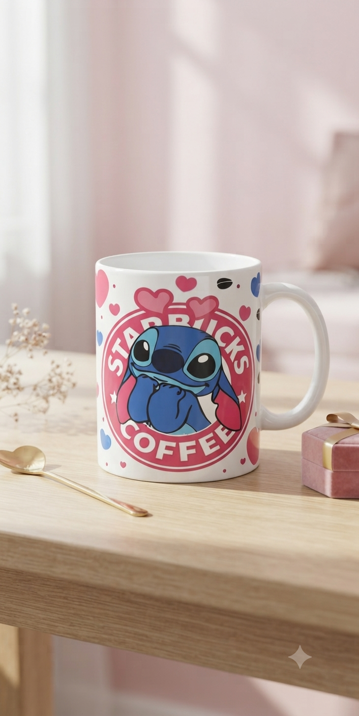 Taza Mágica Stitch Starbucks Coffee Corazones 11oz
