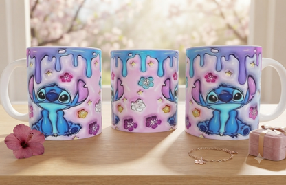 Taza Mágica Stitch 3D Drip Hibisco  11 oz