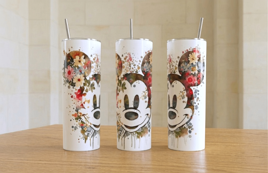 Mickey Mouse Watercolor Tumbler – Disney Fan Gift | 20oz Skinny Tumbler| Travel Mug