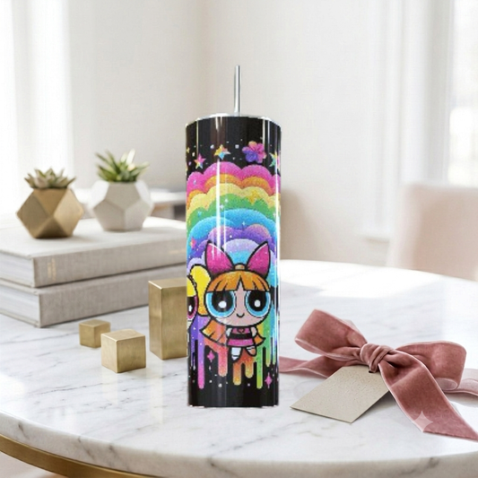 Powerpuff Girls Rainbow Drip Skinny Tumbler 20oz| Travel Mug