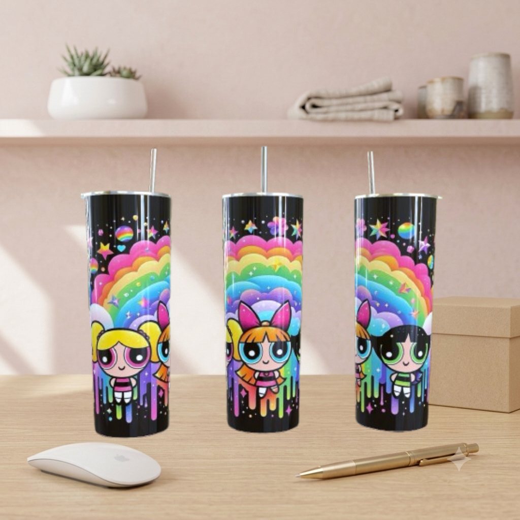 Powerpuff Girls Rainbow Drip Skinny Tumbler 20oz| Travel Mug