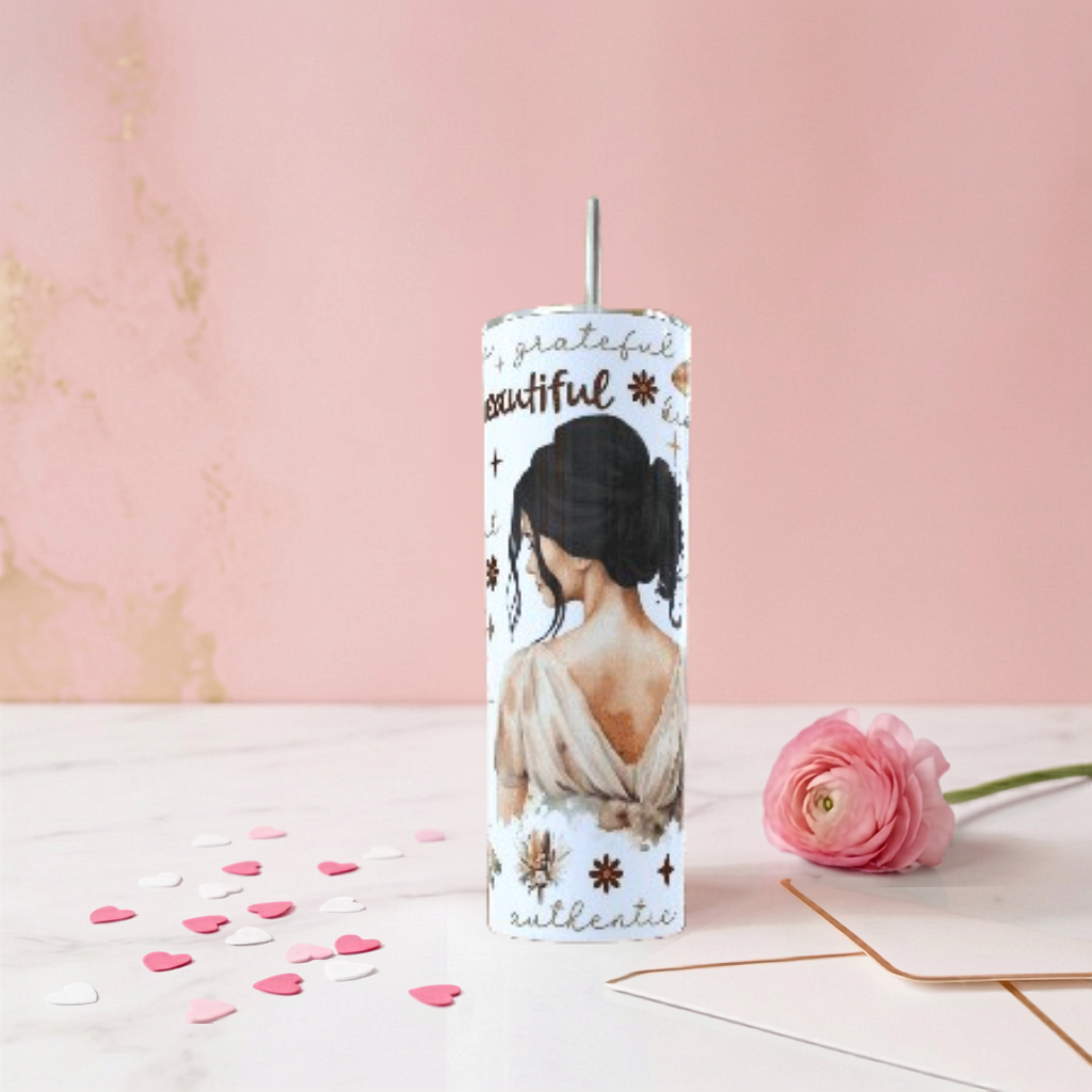 Grateful Beautiful Authentic Tumbler – Inspirational Gift for Women | 20oz Skinny Travel Mug