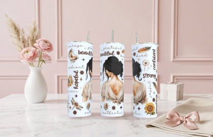 Grateful Beautiful Authentic Tumbler – Inspirational Gift for Women | 20oz Skinny Travel Mug