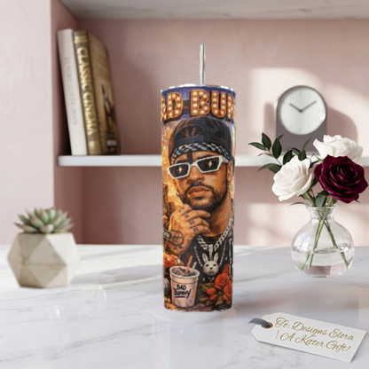 Bad Bunny Tumbler – Fan Art Gift | 20oz Skinny Tumbler| Travel Mug