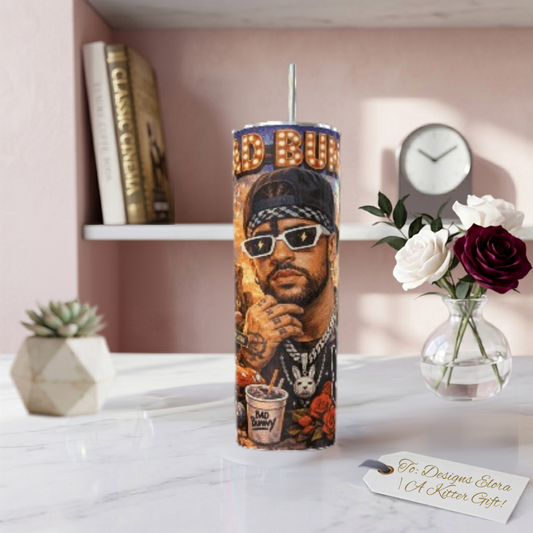 Bad Bunny Tumbler – Fan Art Gift | 20oz Skinny Tumbler| Travel Mug