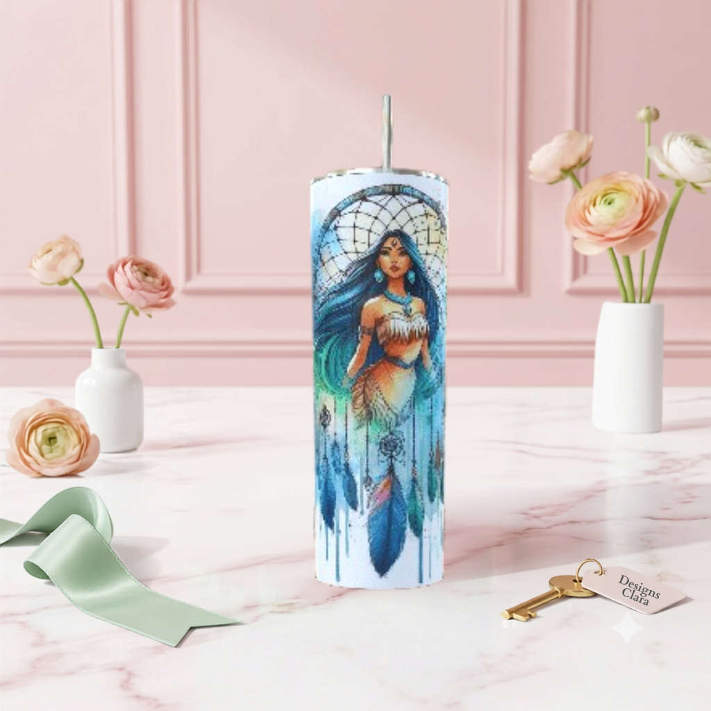 Pocahontas Dreamcatcher Tumbler – Disney Watercolor Gift | 20oz Skinny Tumbler| Travel Mug