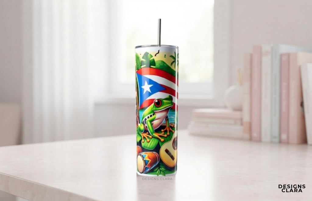 Puerto Rico Coqui Tumbler – Boricua Pride Gift | 20oz Skinny Tumbler| Travel Mug