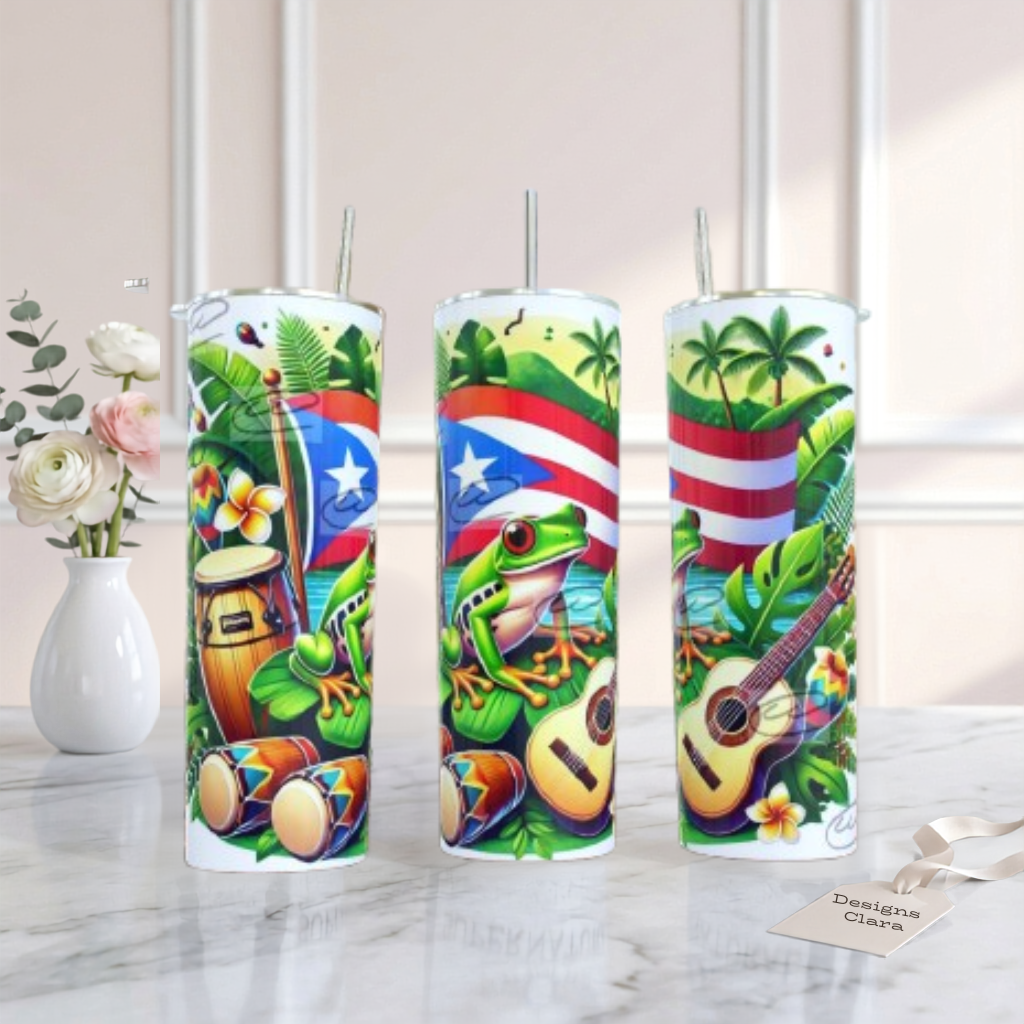 Puerto Rico Coqui Tumbler – Boricua Pride Gift | 20oz Skinny Tumbler| Travel Mug