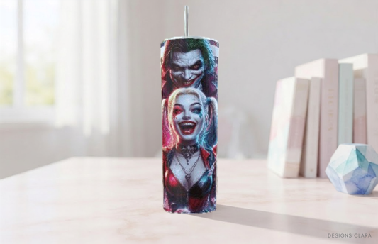 Joker & Harley Quinn Tumbler – DC Villain Fan Gift | 20oz Skinny Tumbler| Travel Mug