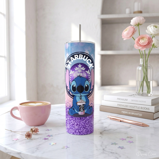 Tumbler Stitch Starbucks Glitter Morado 20oz| Travel Mug