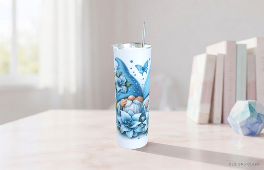Gnomo Azul Tumbler 20oz - Floral con Mariposas| Travel Mug