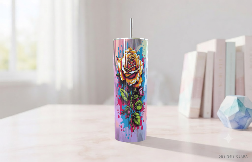 Rosa Graffiti Tumbler 20oz - Estilo Acuarela| Travel Mug