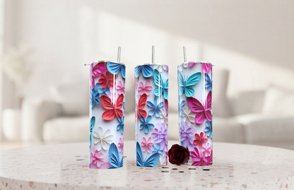 3D Paper Butterfly Floral Skinny Tumbler 15oz| Travel Mug