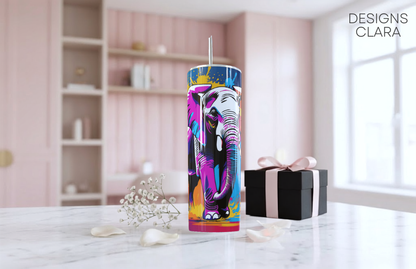 Elephant Pop Art Neon Skinny Tumbler 20oz| Travel Mug