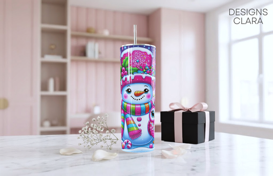 Christmas Snowman & Owl Pink Skinny Tumbler 20oz| Travel Mug