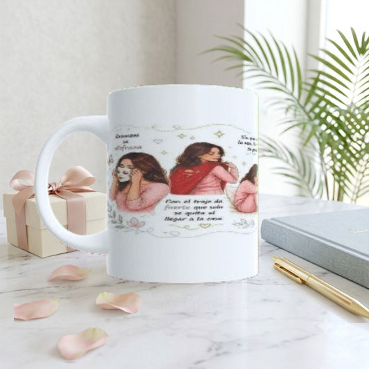 Taza de Cerámica "Fuerza y Alma" – Colección Ilustrada Mujer Real